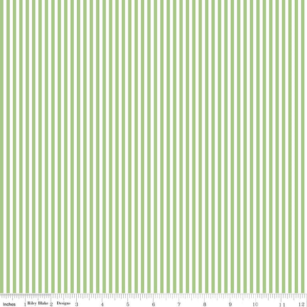SALE Green and White 1/8 Eighth Inch Stripe - Riley Blake Designs - Quilting Cotton Fabric