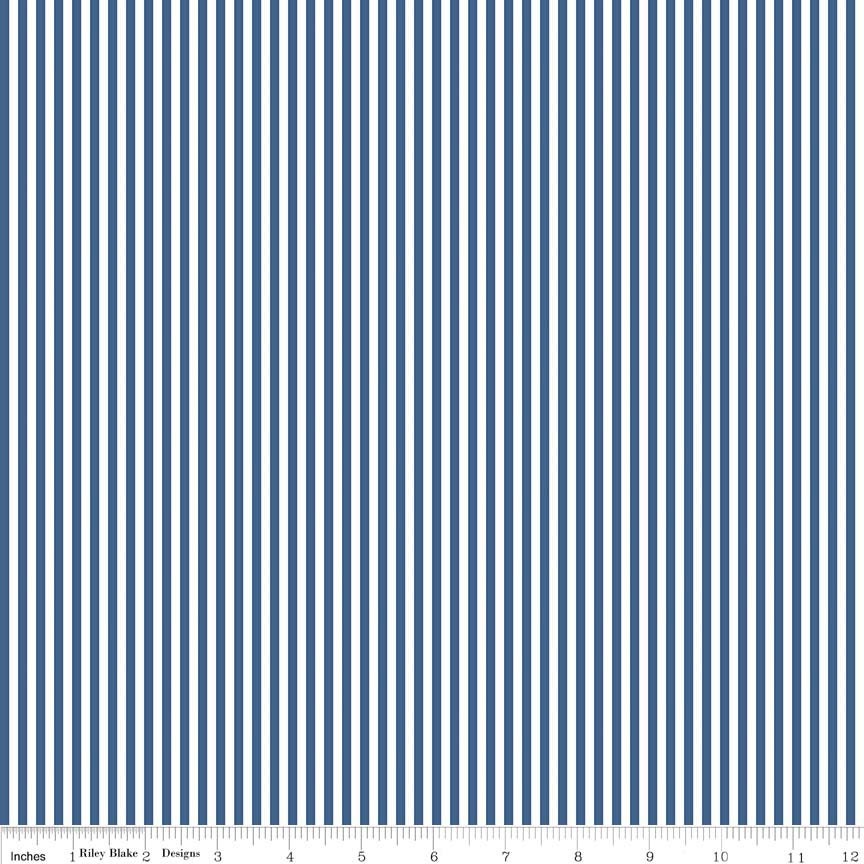 SALE Denim Blue and White 1/8 Eighth Inch Stripe - Riley Blake Designs - Quilting Cotton Fabric