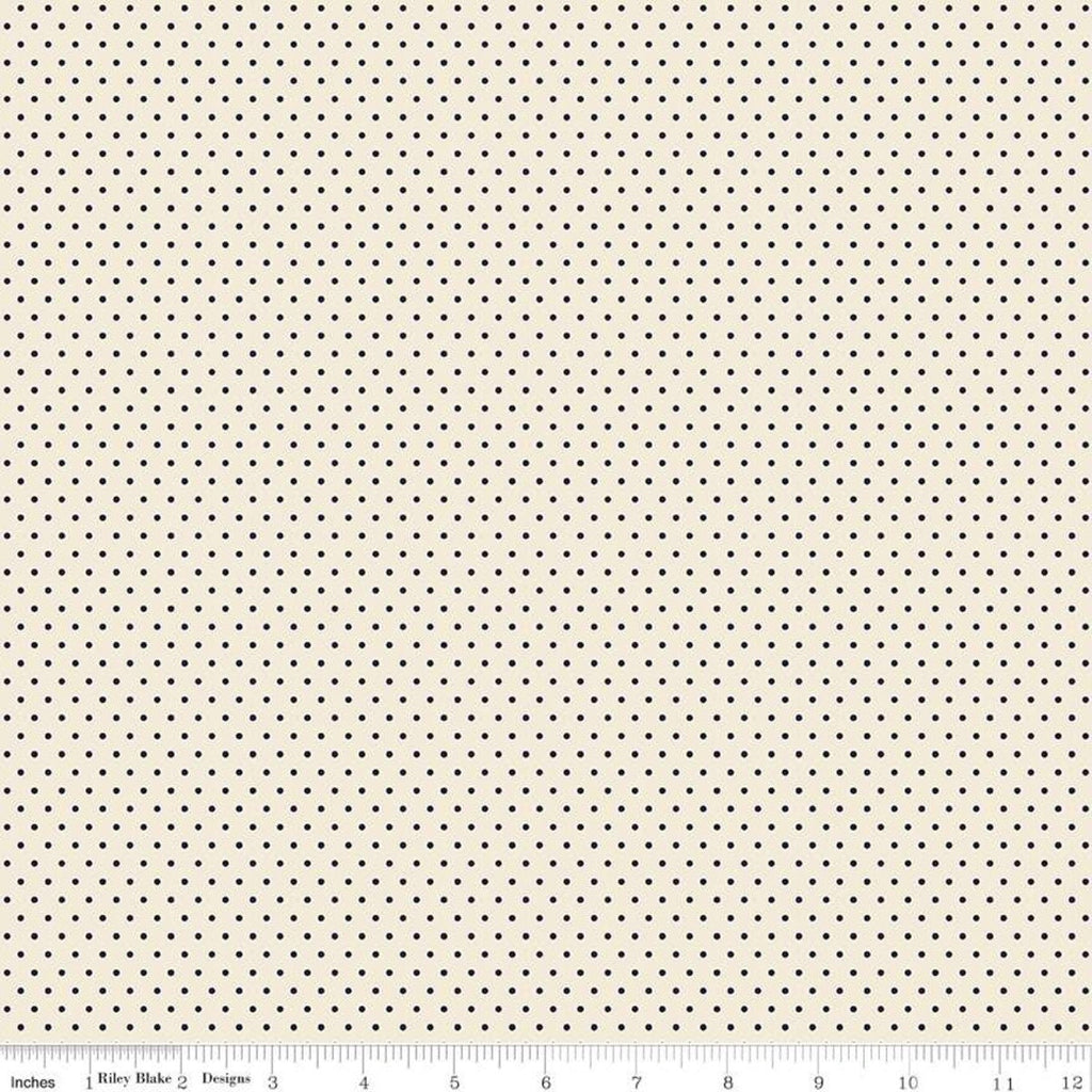Jane Austen at Home Navy Dot C10019 - Riley Blake  - Cream Blue Historical Reproductions - Quilting Cotton Fabric - Licensed Product