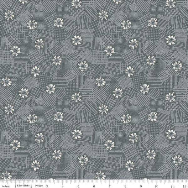 CLEARANCE Meadow Lane Scribbled Floral C10123 Gray - Riley Blake Designs - Floral Flowers Tone-on-Tone -  Quilting Cotton Fabric