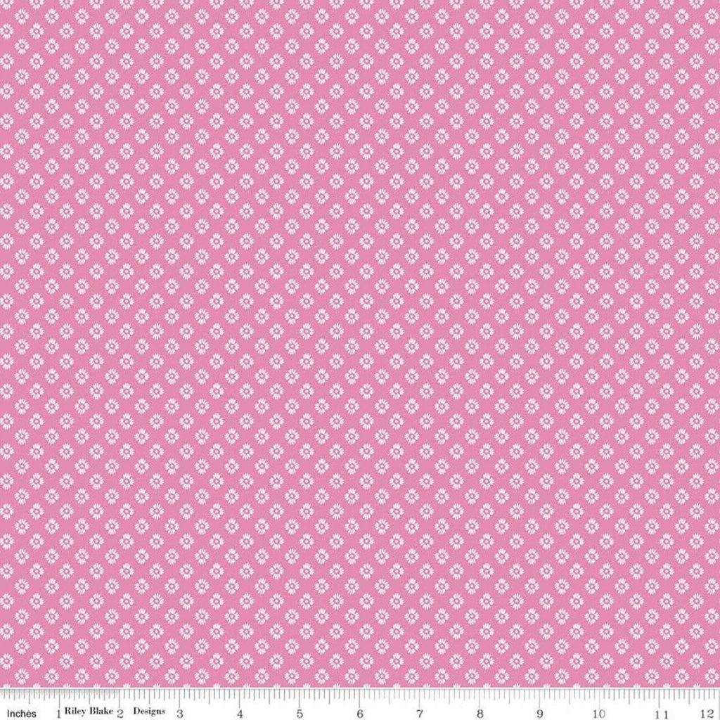 18" End of Bolt - CLEARANCE Meadow Lane Dashed Daisies C10124 Pink - Riley Blake - Floral Flowers Daisy Geometric -  Quilting Cotton Fabric