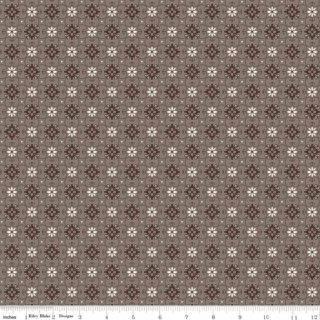 11" End of Bolt - Flea Market Wallpaper C10214 Pebble - Riley Blake -  Flowers Trellis Daisies Brown - Lori Holt  - Quilting Cotton Fabric
