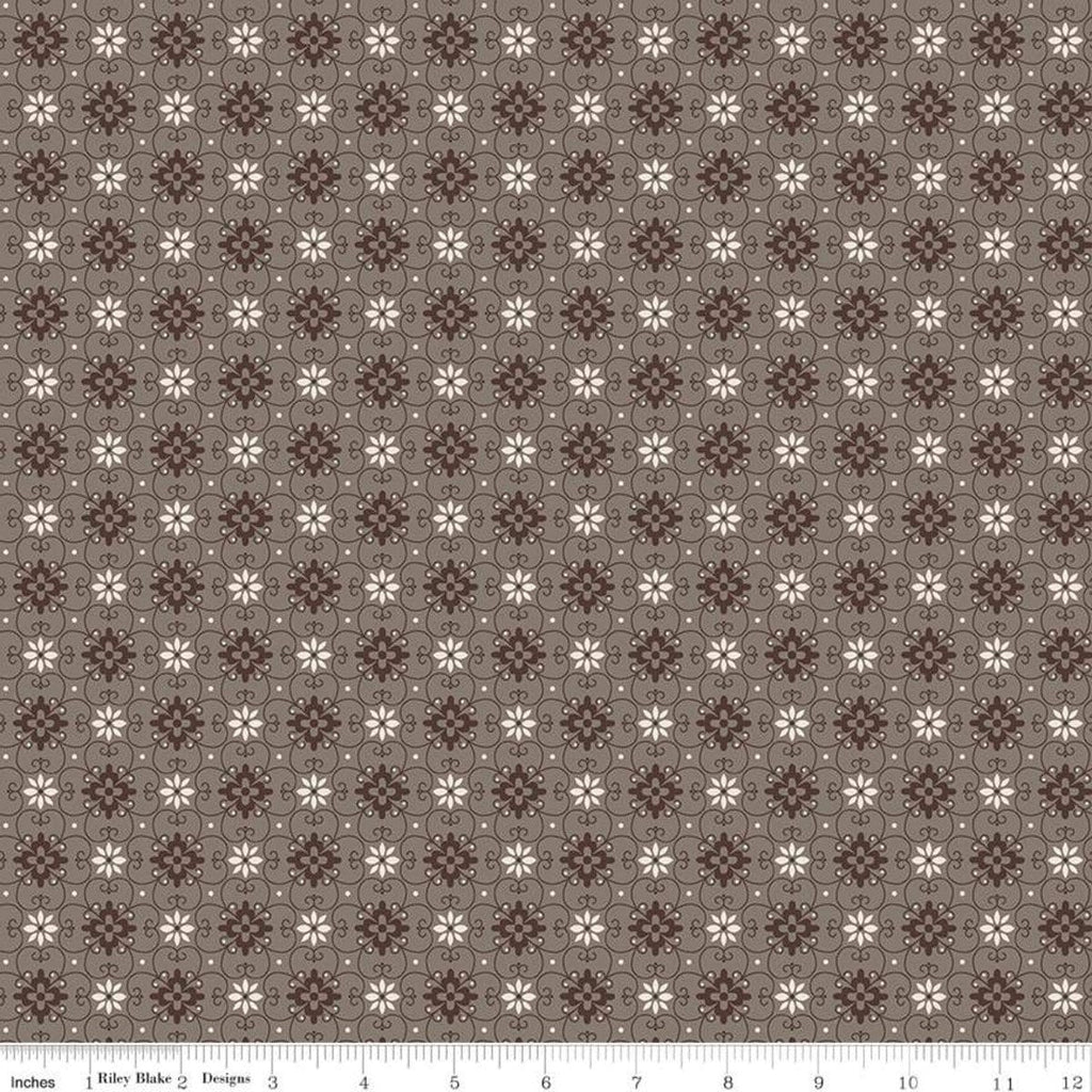 20" End of Bolt - Flea Market Wallpaper C10214 Pebble - Riley Blake -  Flowers Trellis Daisies Brown - Lori Holt  - Quilting Cotton Fabric