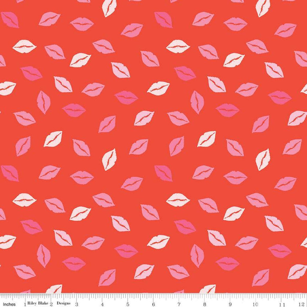 14" End of Bolt - CLEARANCE Sending Love Kisses C10084 Red - Riley Blake Designs - Valentine's Pink Lips on Red - Quilting Cotton Fabric