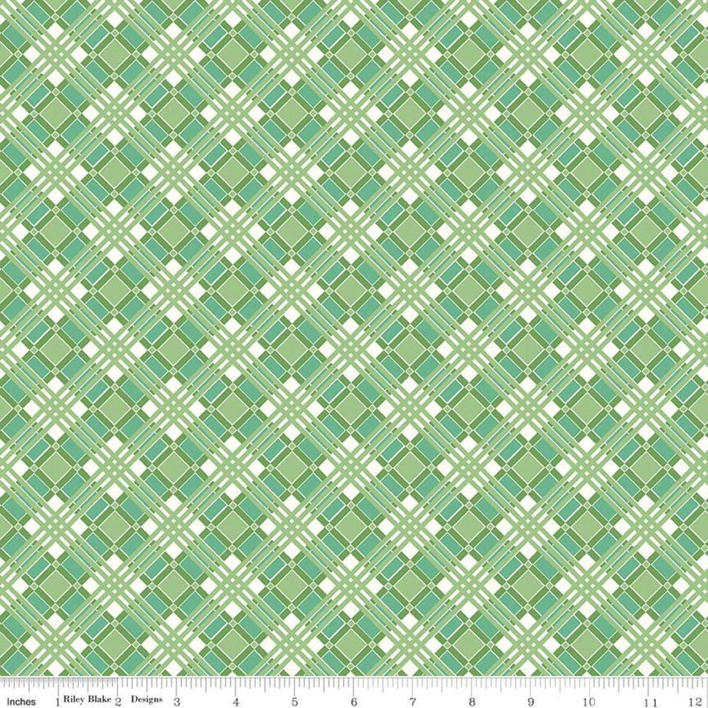 10" End of Bolt Piece - CLEARANCE Flea Market Plaid C10217 Green - Riley Blake  - Diagonal - Lori Holt  - Quilting Cotton