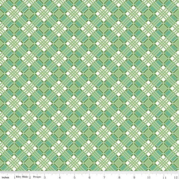 10" End of Bolt Piece - CLEARANCE Flea Market Plaid C10217 Green - Riley Blake  - Diagonal - Lori Holt  - Quilting Cotton