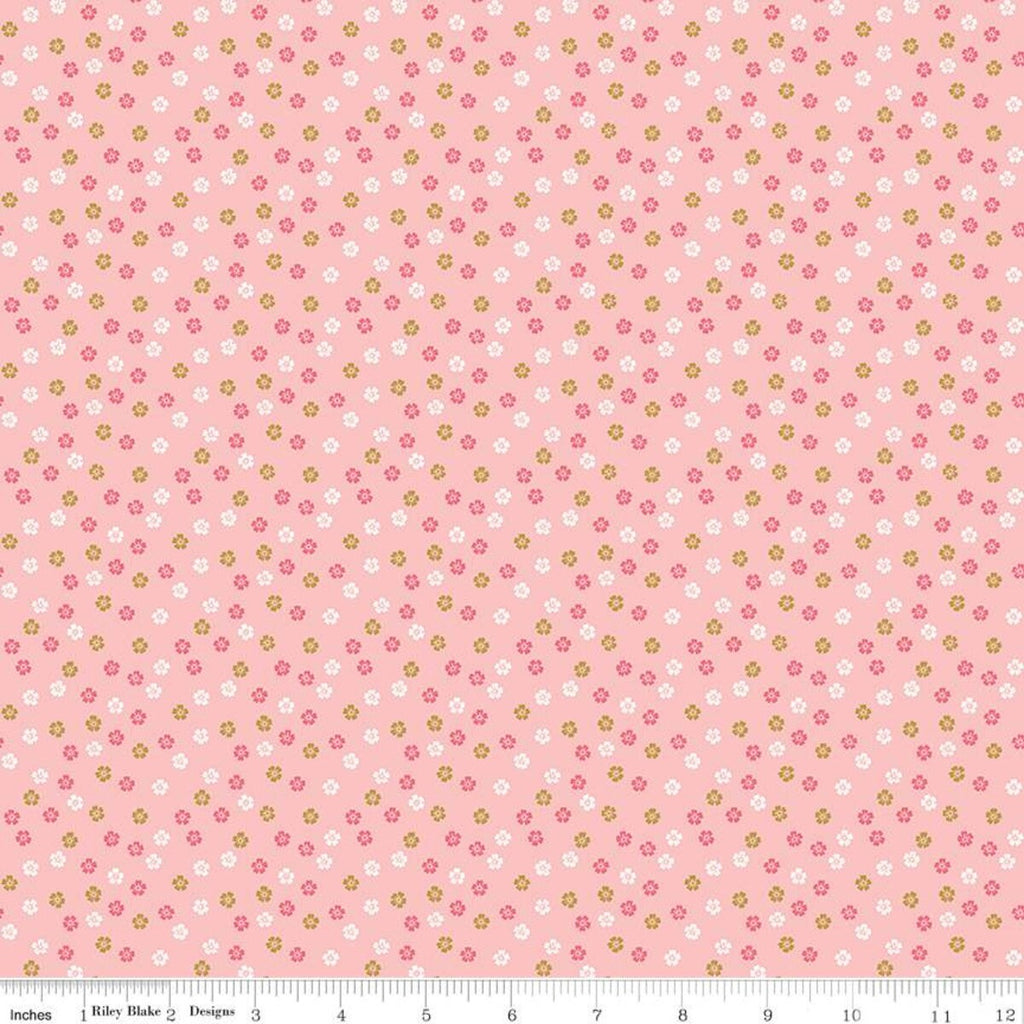 16" End of Bolt - SALE Ahoy! Mermaids Floral SC10346 Pink SPARKLE - Riley Blake - Small Flowers Gold SPARKLE - Quilting Cotton Fabric