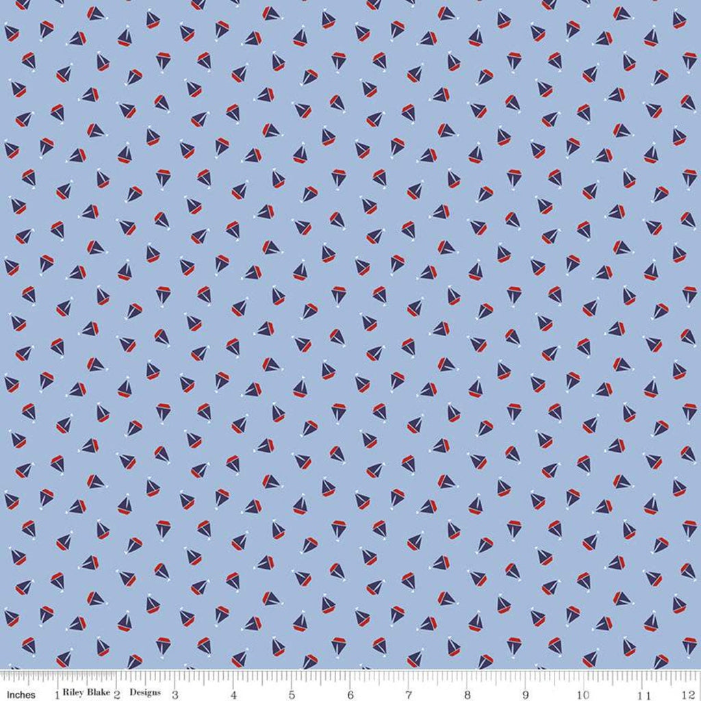 SALE Set Sail America Sailboats C10515 Blue - Riley Blake Designs - Patriotic Sailing Boats - Quilting Cotton Fabric