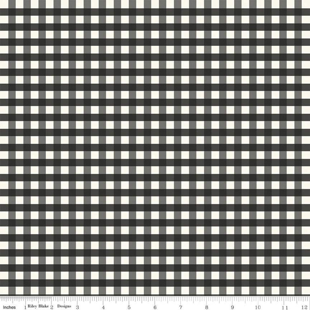 Fat Quarter End of Bolt - Farmhouse Christmas Gingham C10956 Black - Riley Blake - PRINTED Gingham  Cream Black - Quilting Cotton Fabric