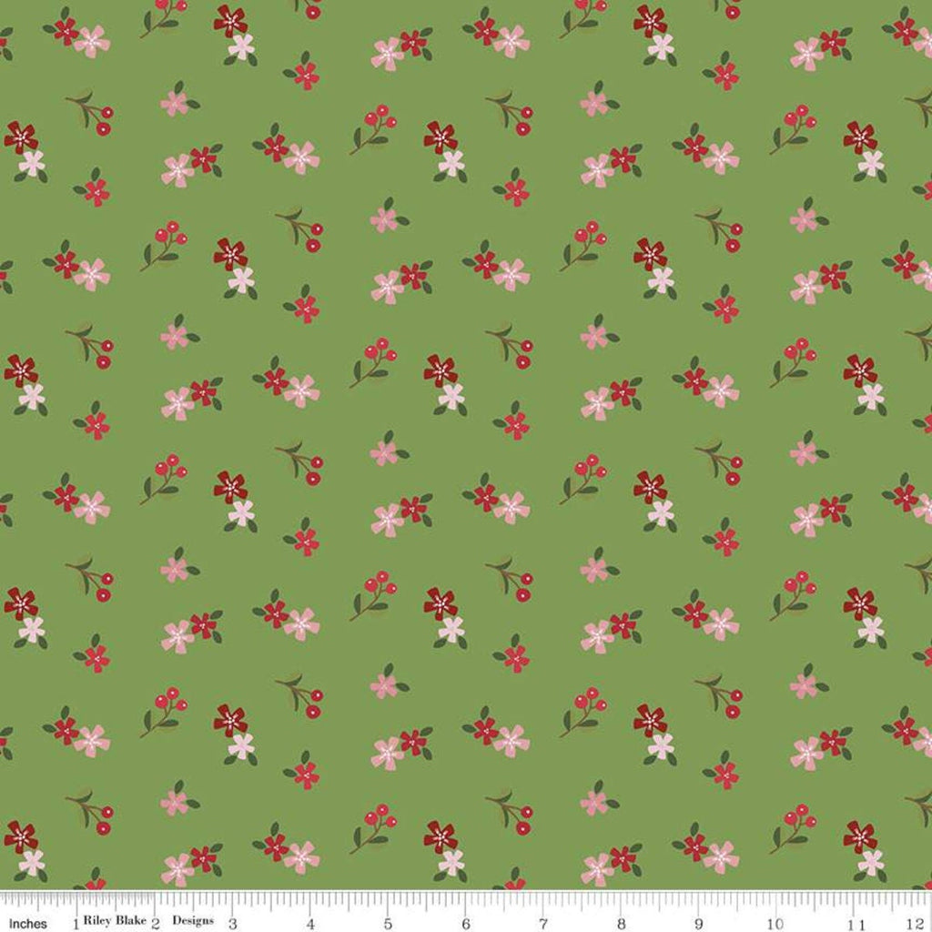 SALE Holly Holiday Ditzy C10884 Basil - Riley Blake Designs - Christmas Floral Flowers Green - Quilting Cotton Fabric