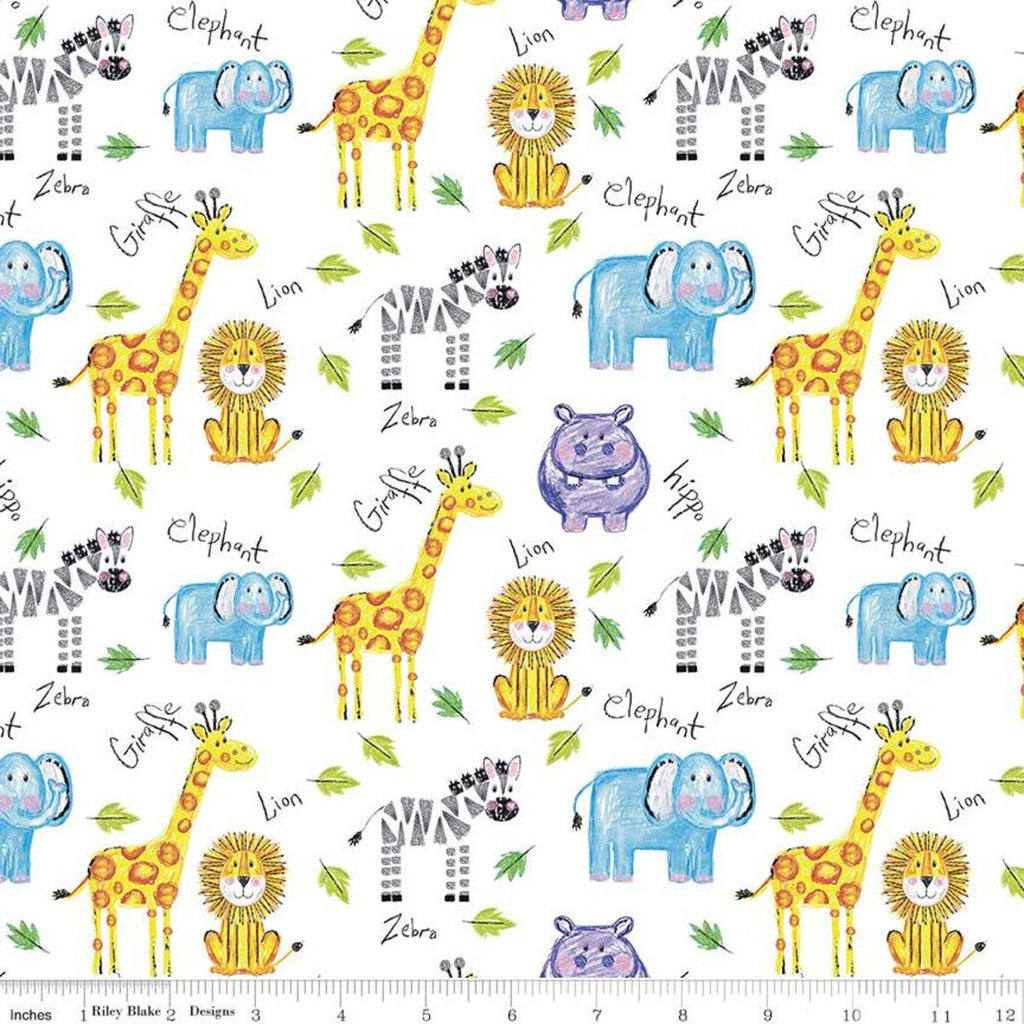 15" End of Bolt - Colorful Friends Main C11010 White - Riley Blake Designs - Crayola Crayons - Quilting Cotton Fabric - Licensed Product