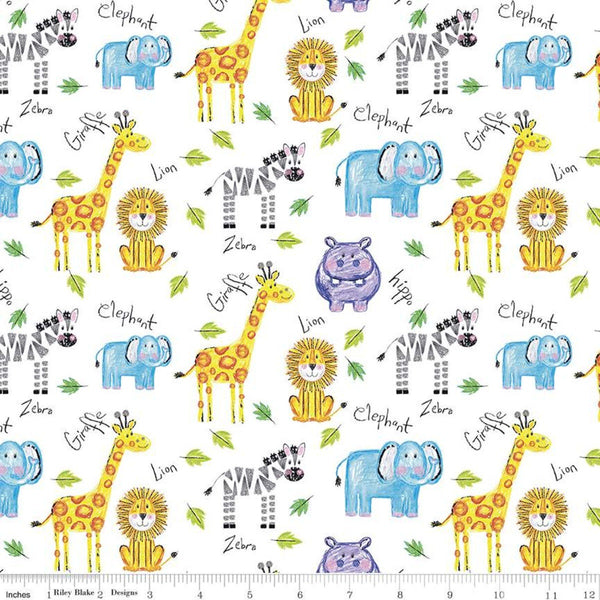 15" End of Bolt - Colorful Friends Main C11010 White - Riley Blake Designs - Crayola Crayons - Quilting Cotton Fabric - Licensed Product