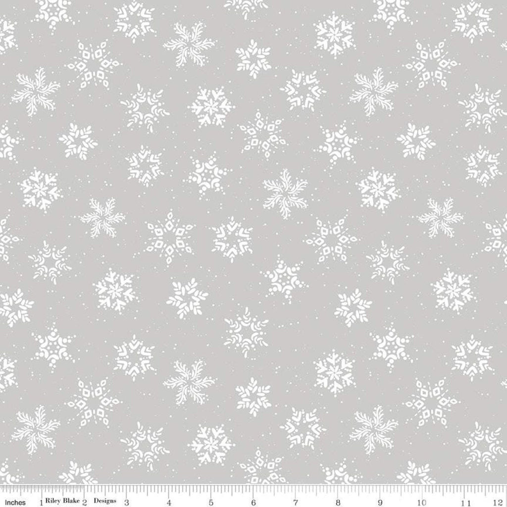 1 Yard End of Bolt - SALE Winterland Snowflakes C10713 Gray - Riley Blake - Off White Snow Snowflake Dots on Gray - Quilting Cotton Fabric