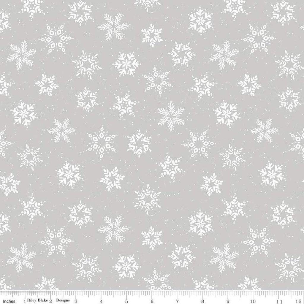 12" End of Bolt - SALE Winterland Snowflakes C10713 Gray - Riley Blake - Off White Snow Snowflake Dots on Gray - Quilting Cotton Fabric