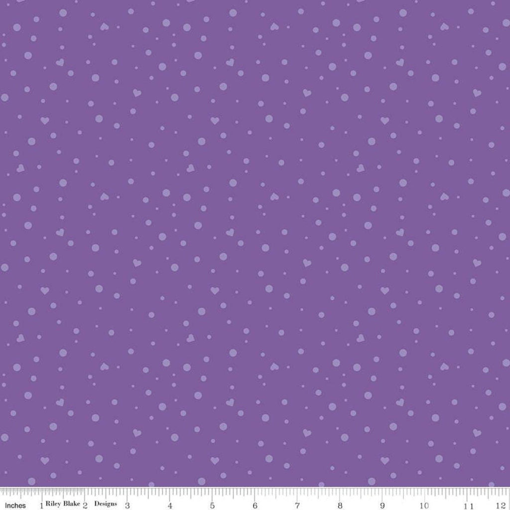 16" End of Bolt - SALE Dream Scatter Love C10776 Grape  - Riley Blake Designs - Hearts Dots Purple - Quilting Cotton Fabric