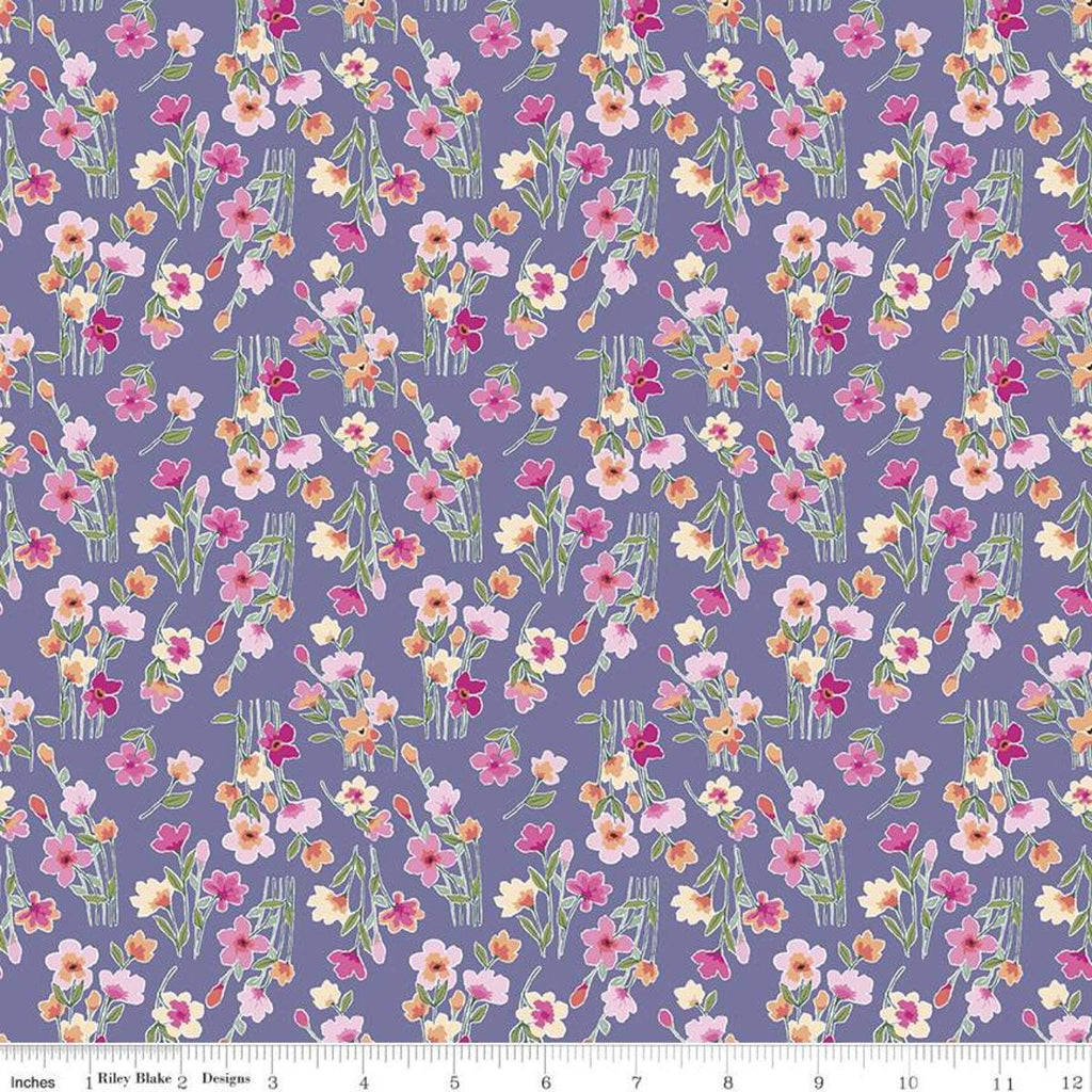 13" End of Bolt Piece - SALE Lucy June Stems C11224 Plum - Riley Blake Designs - Floral Flowers Purple - Quilting Cotton Fabric