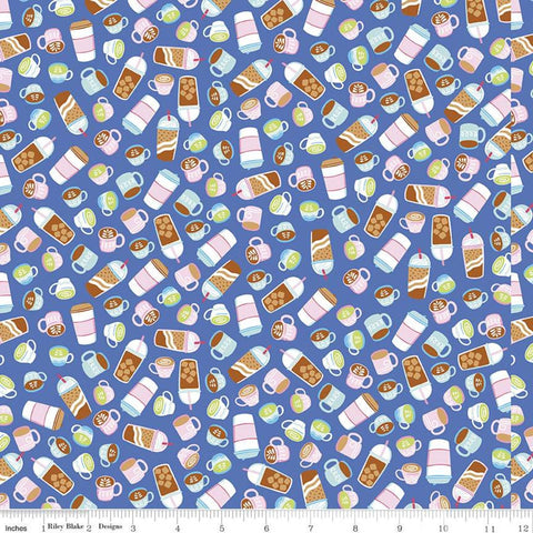 Fat Quarter end of bolt - CLEARANCE Rainbowfruit Drinks C10894 Blue - Riley Blake Designs - Drink Cups Glasses - Quilting Cotton Fabric