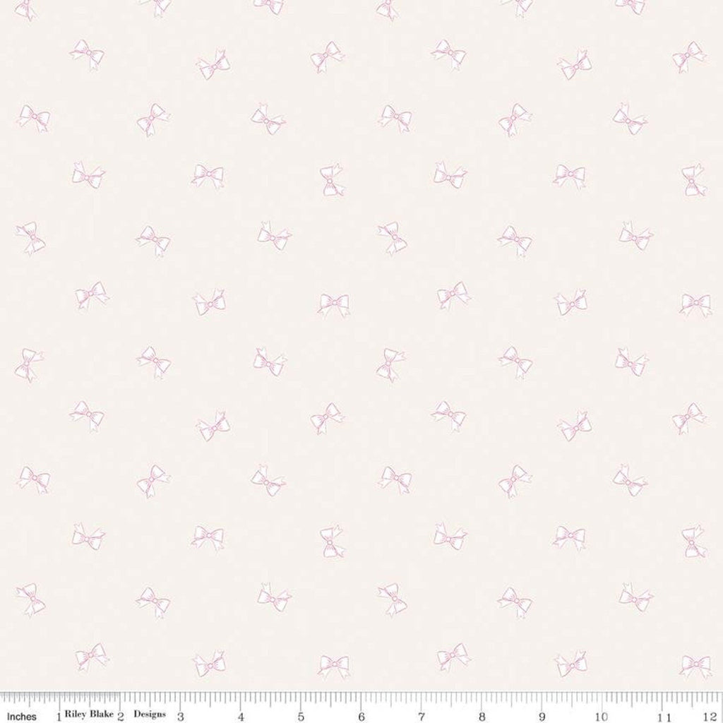 SALE Hush Hush Ribbons C11174 - Riley Blake Designs - Low Volume Pink Bows Cream - Quilting Cotton Fabric