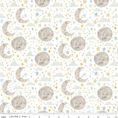 24" End of Bolt Piece - FLANNEL Baby Boy Moon and Stars F11442 Multi - Riley Blake - Moons Stars Clouds on White - FLANNEL Cotton Fabric