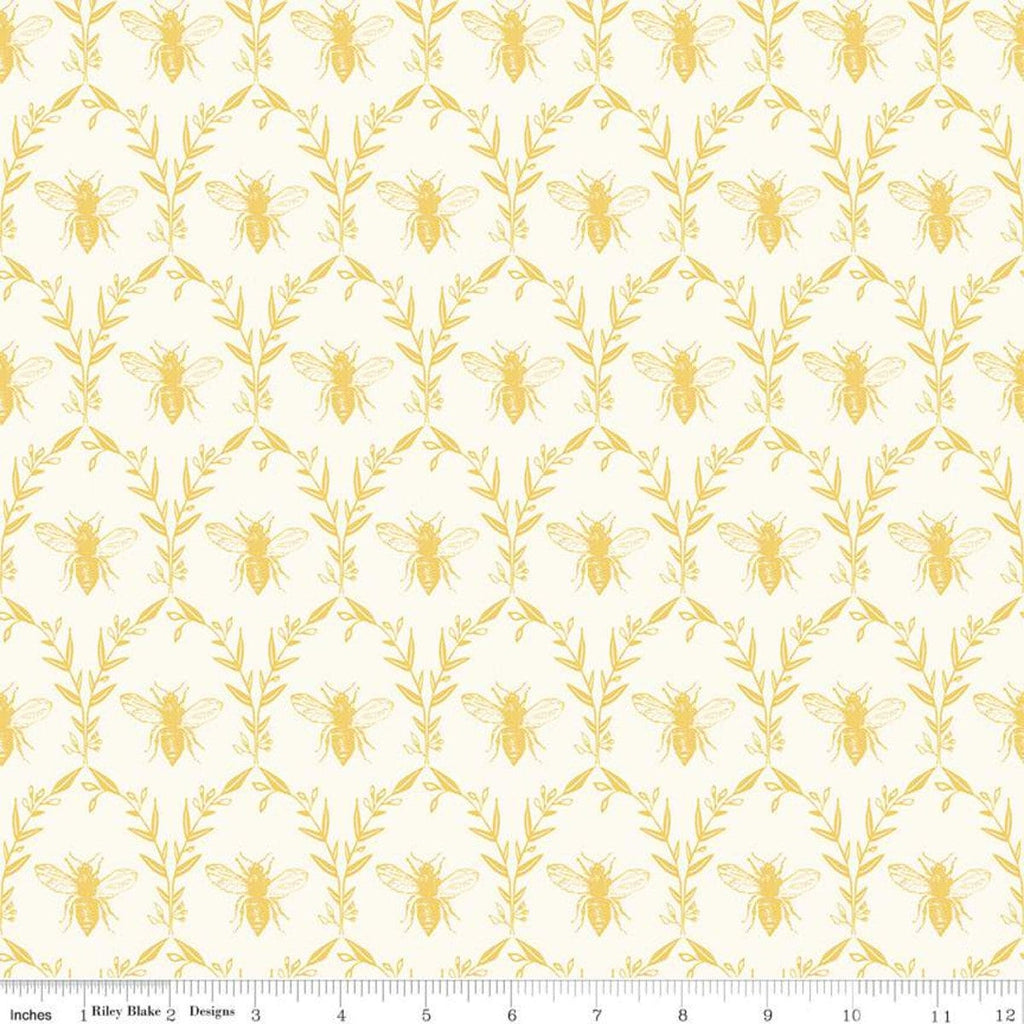 SALE Honey Bee Damask C11705 Parchment - Riley Blake Designs - Bees Leaves - Quilting Cotton Fabric