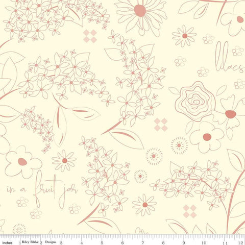 1 Yard 32" End of Bolt - Adel in Spring WIDE BACK WB11431 Cream - Riley Blake Designs - 107/108" Wide Floral - Quilting Cotton Fabric