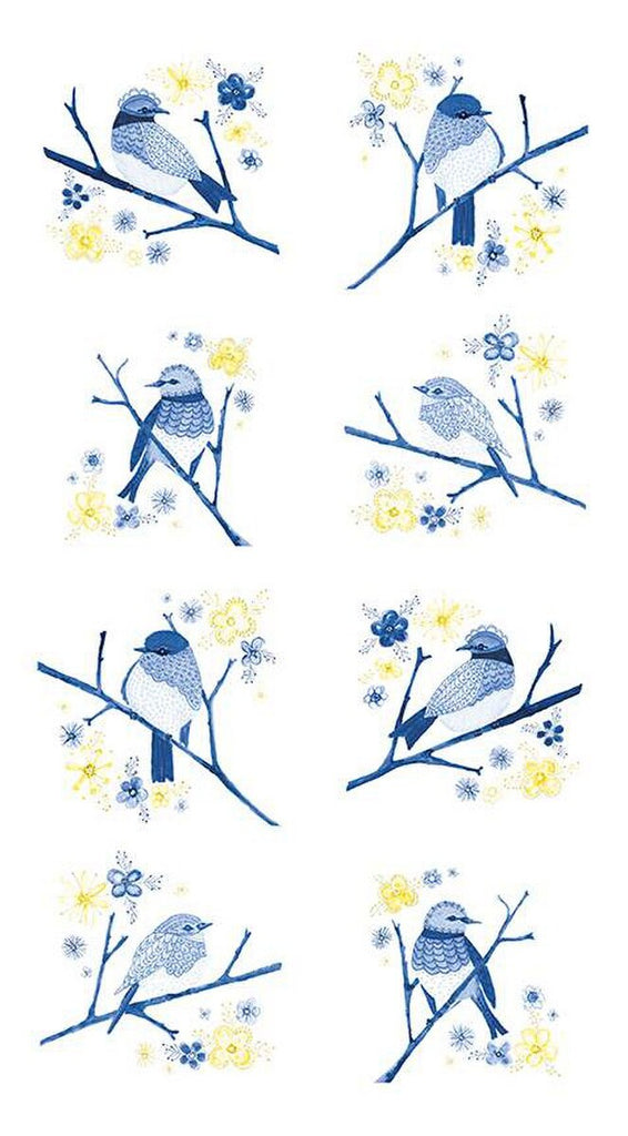 SALE Sunshine and Dewdrops Birds Panel P11978 Cloud by Riley Blake - Bird Branches Flowers Off White - Quilting Cotton Fabric