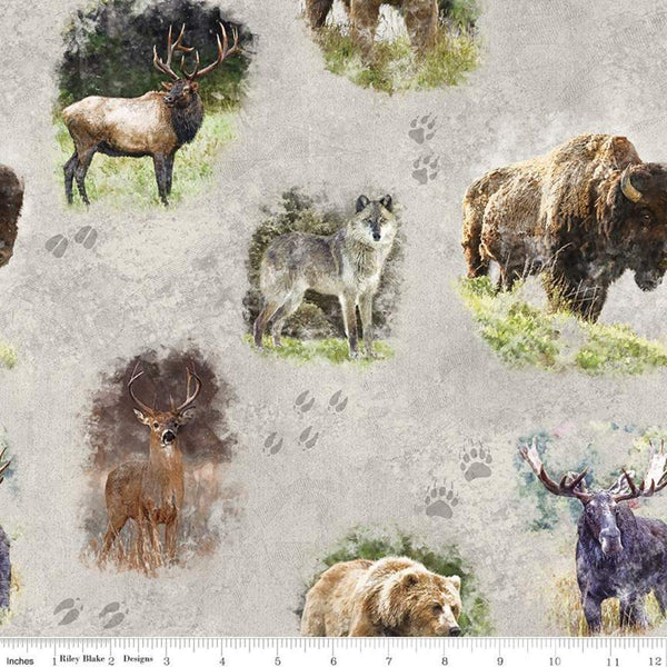 13" End of Bolt - SALE Nature's Window Main CD11860 Parchment - Riley Blake - DIGITALLY PRINTED Animals Wolf Elk Deer Moose Bear - Cotton