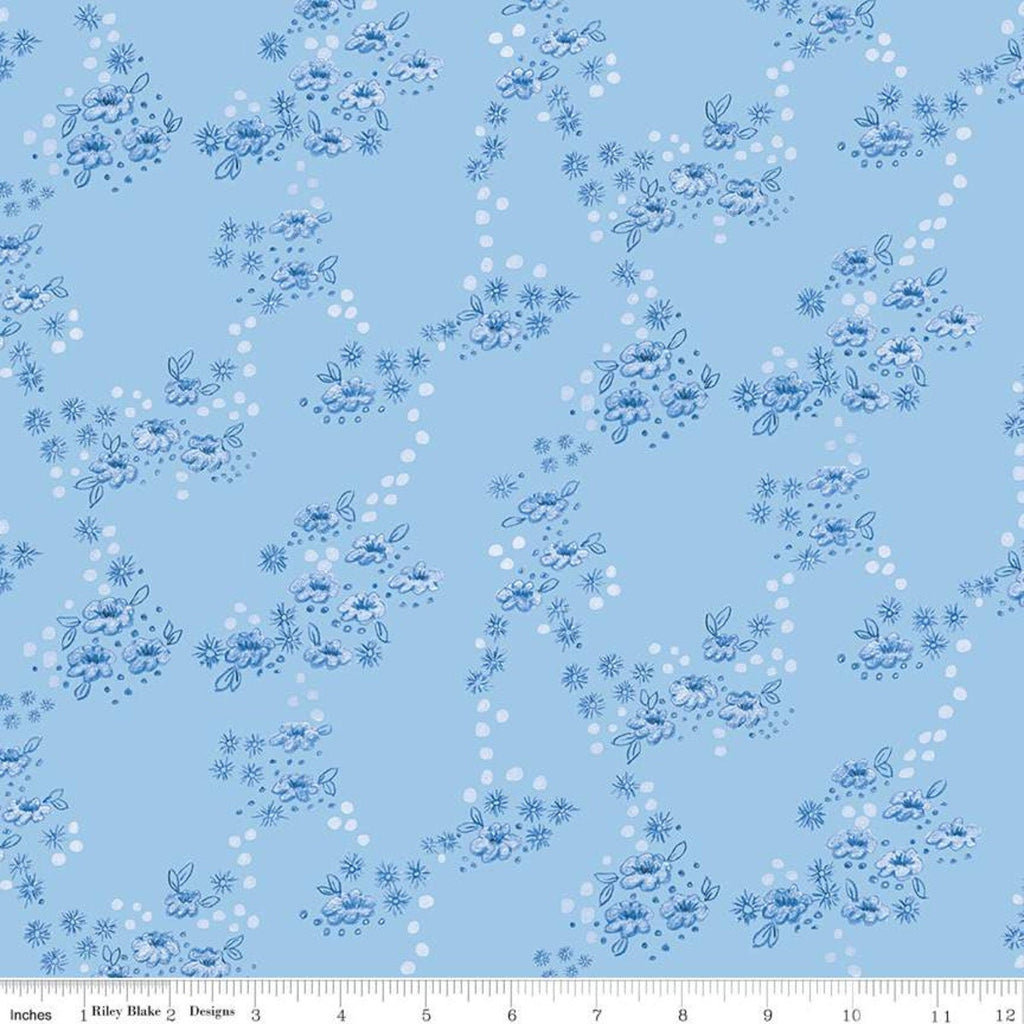 11" End of Bolt - SALE Sunshine and Dewdrops Field C11973 Sky - Riley Blake Designs - Floral Flowers Blue - Quilting Cotton Fabric