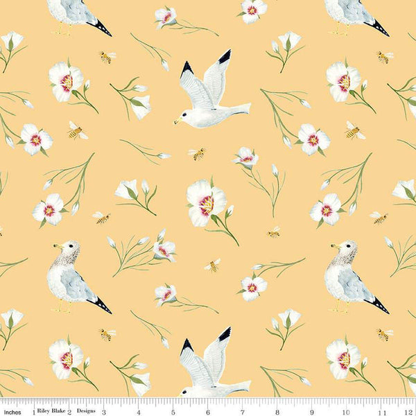 10" End of Bolt - The Beehive State Main C12530 Beehive - Riley Blake - Utah Seagulls Sego Lilies Birds Floral - Quilting Cotton Fabric