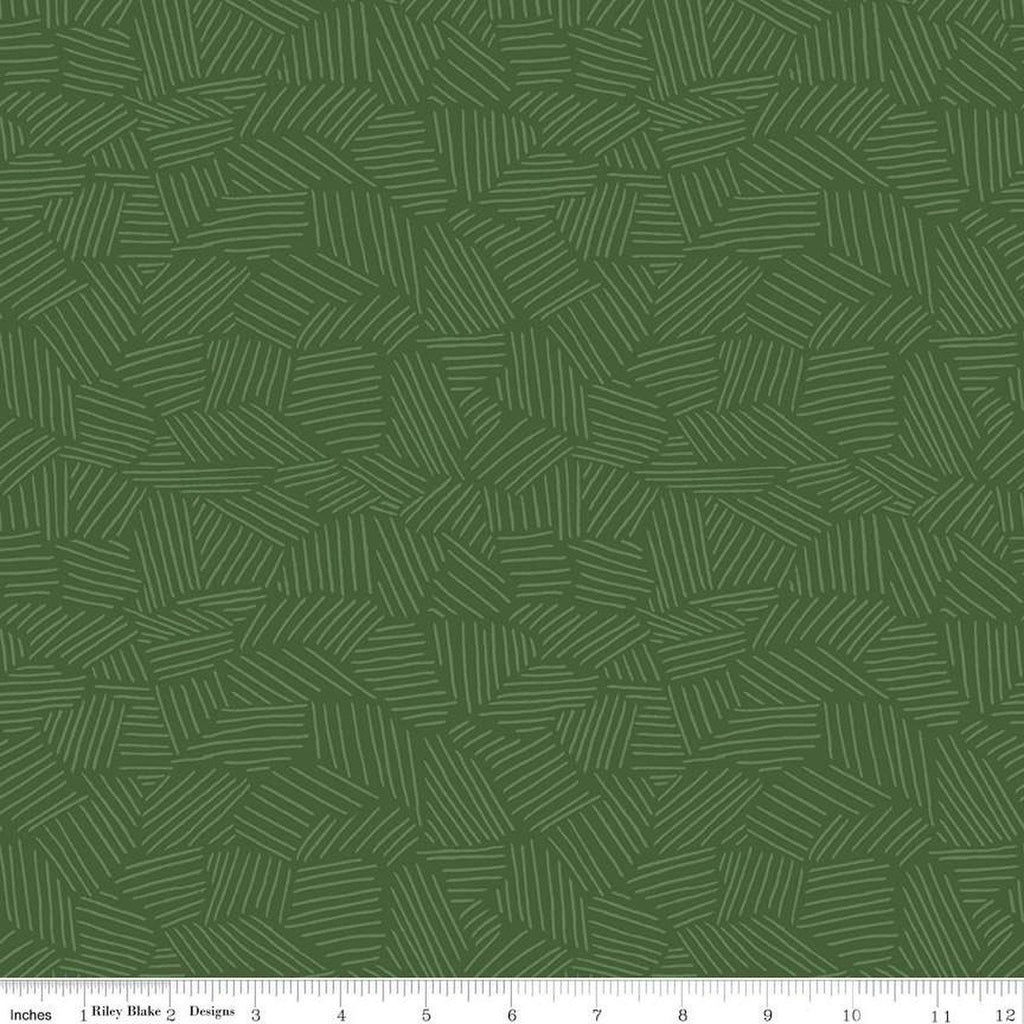 13" End of Bolt - SALE Leafy Keen Sketch C12643 Pine - Riley Blake Designs - Lines Random Geometric Tone-on-Tone - Quilting Cotton Fabric