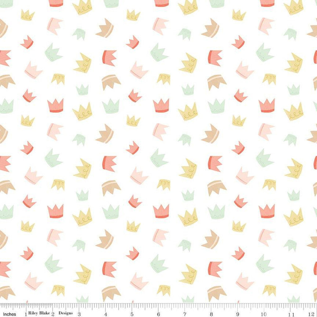 14" End of Bolt - SALE It's a Girl Crowns C13322 White - Riley Blake Designs - Children's - Quilting Cotton Fabric