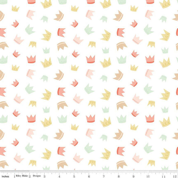 14" End of Bolt - SALE It's a Girl Crowns C13322 White - Riley Blake Designs - Children's - Quilting Cotton Fabric