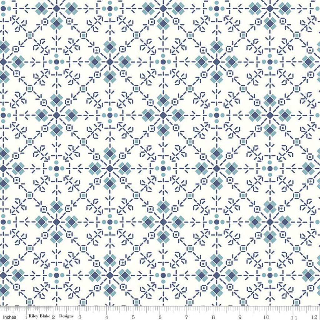 1yrd 20" End of Bolt - Bee Plaids Homemade WIDE BACK WB12040 Denim- Riley Blake - 107/108" Wide Flowers - Lori Holt - Quilting Cotton Fabric