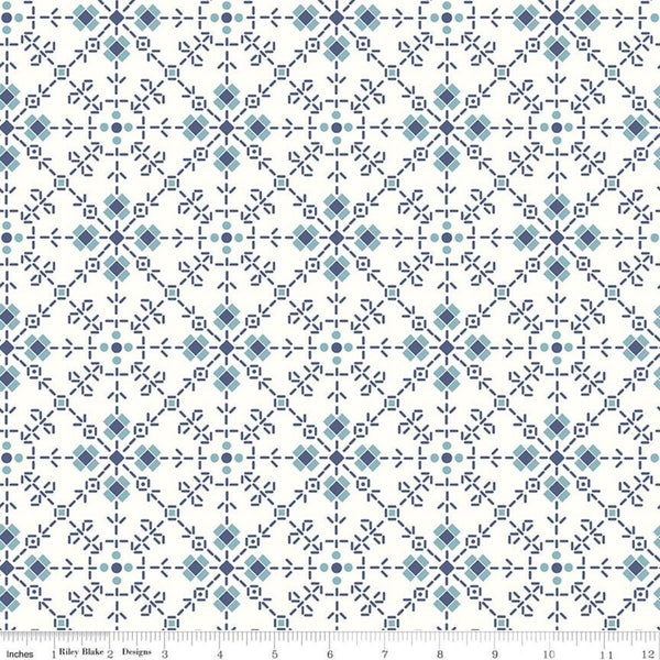 1yrd 20" End of Bolt - Bee Plaids Homemade WIDE BACK WB12040 Denim- Riley Blake - 107/108" Wide Flowers - Lori Holt - Quilting Cotton Fabric