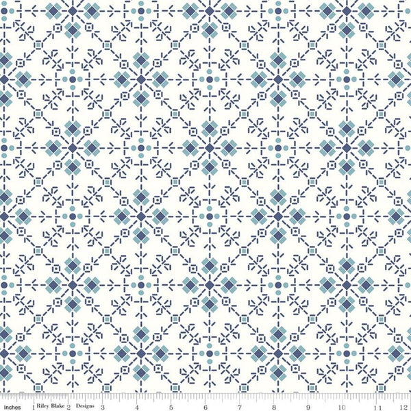 2 yard 27" End of Bolt - SALE Bee Plaids Homemade WIDE BACK WB12040 Denim - Riley Blake  107/108" Flowers Lori Holt - Quilting Cotton Fabric