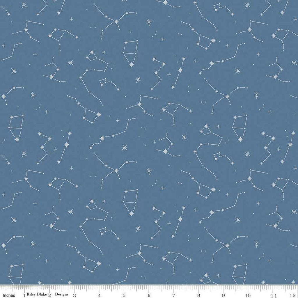17" End of Bolt - Hoist the Sails Constellations C12983 Denim by Riley Blake Designs - Off White Stars Star - Quilting Cotton Fabric