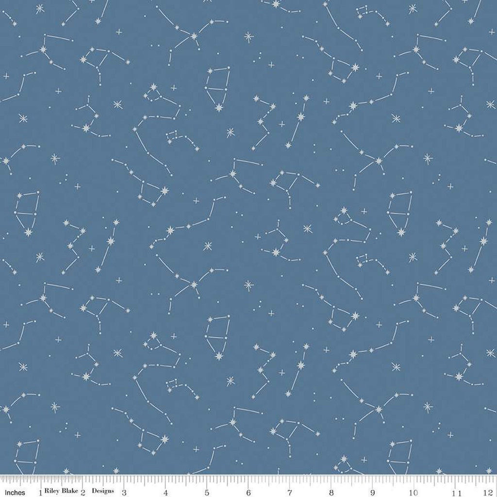 Fat Quarter End of Bolt - Hoist the Sails Constellations C12983 Denim by Riley Blake Designs - Off White Stars Star - Quilting Cotton Fabric