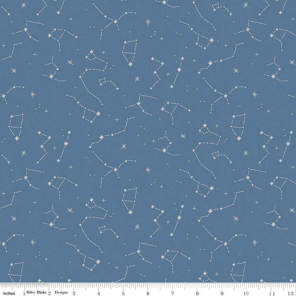 Fat Quarter End of Bolt - Hoist the Sails Constellations C12983 Denim by Riley Blake Designs - Off White Stars Star - Quilting Cotton Fabric
