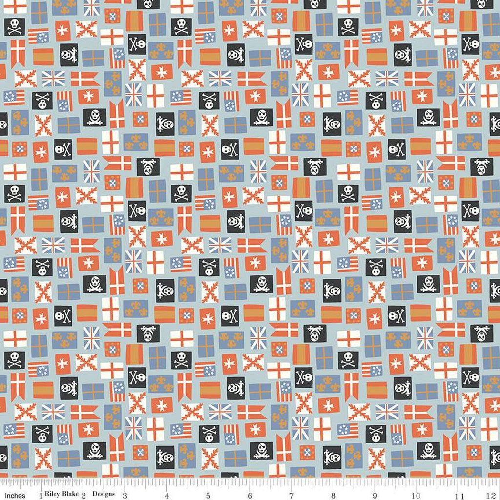 SALE Hoist the Sails Flags C12986 Mist by Riley Blake Designs - Ship Flag - Quilting Cotton Fabric