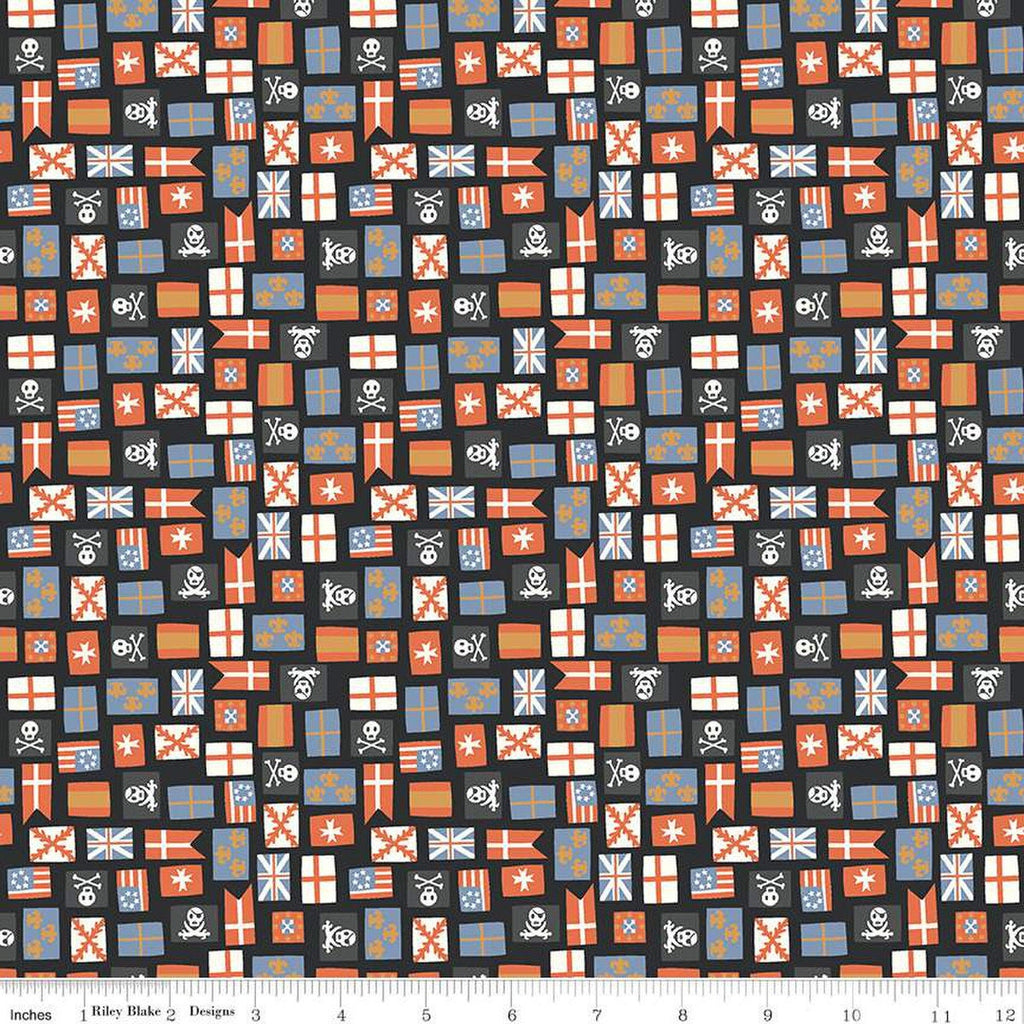 SALE Hoist the Sails Flags C12986 Black by Riley Blake Designs - Ship Flag - Quilting Cotton Fabric