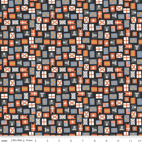 SALE Hoist the Sails Flags C12986 Black by Riley Blake Designs - Ship Flag - Quilting Cotton Fabric