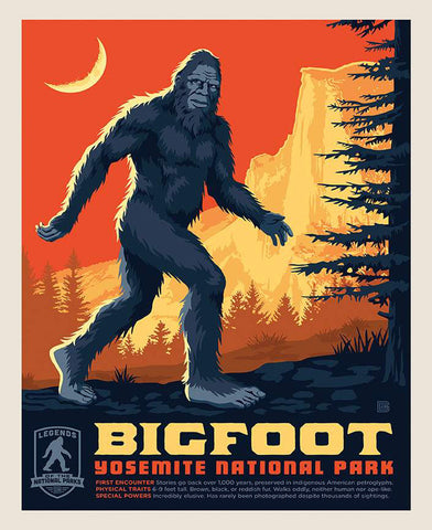 SALE Legends of the National Parks Bigfoot Panel PD13286 by Riley Blake - DIGITALLY PRINTED Yosemite Big Foot - Quilting Cotton Fabric