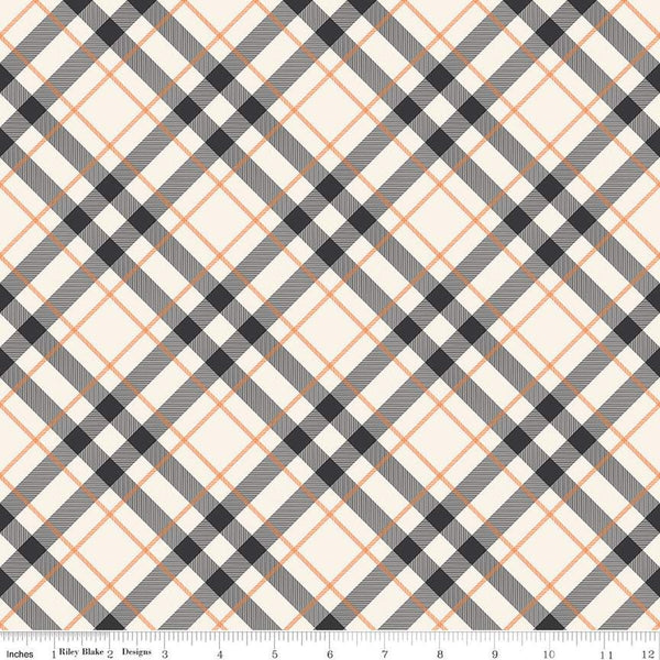 Hey Bootiful Plaid C13133 Off White - Riley Blake Designs - Halloween Diagonal Plaid - Quilting Cotton Fabric