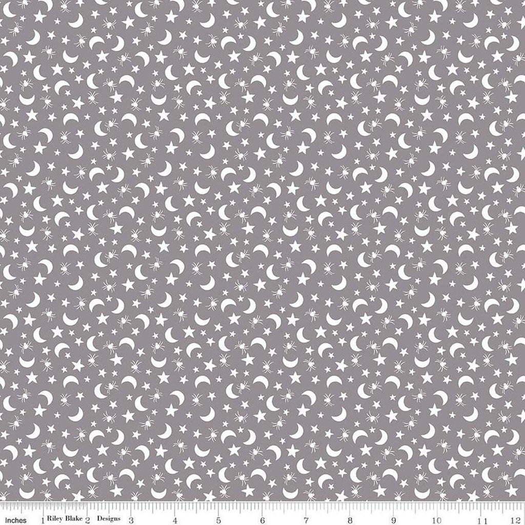 SALE Fright Delight Moons and Stars C13233 Gray - Riley Blake Designs - Halloween - Quilting Cotton Fabric