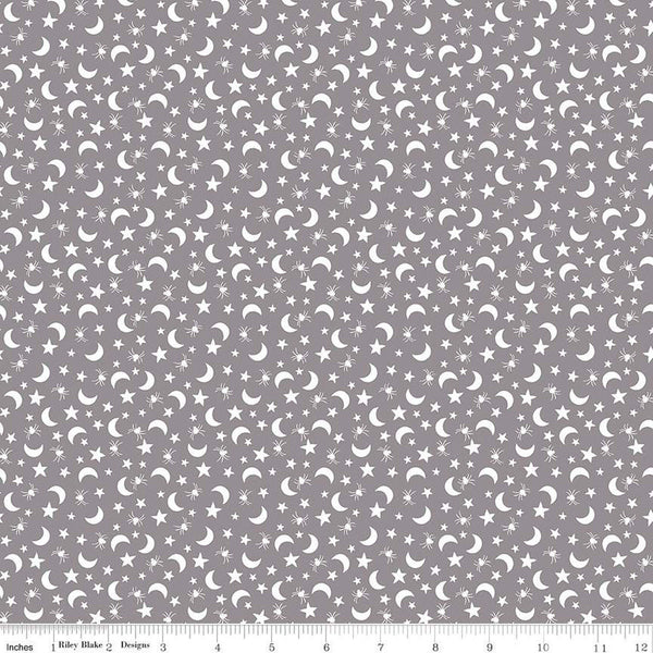 SALE Fright Delight Moons and Stars C13233 Gray - Riley Blake Designs - Halloween - Quilting Cotton Fabric