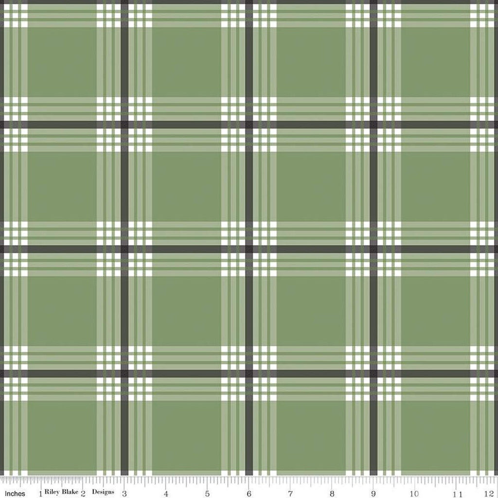 SALE FLANNEL Snow Leopard Plaid F13191 Green - Riley Blake Designs - Winter Geometric Blue - FLANNEL Cotton Fabric