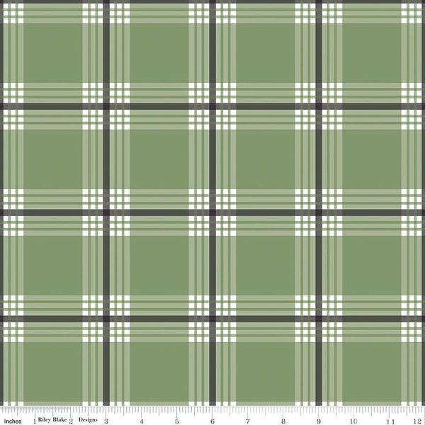SALE FLANNEL Snow Leopard Plaid F13191 Green - Riley Blake Designs - Winter Geometric Blue - FLANNEL Cotton Fabric