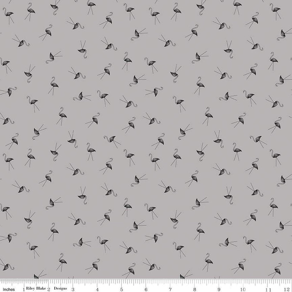 SALE Haunted Adventure Skeleton Flamingos C13114 Gray - Riley Blake Designs - Halloween Birds Bird - Quilting Cotton Fabric