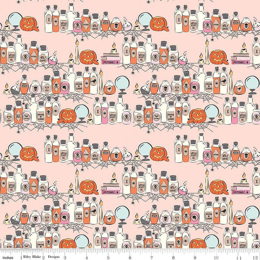 SALE Spooky Schoolhouse Potions Class C13201 Blush - Riley Blake Designs - Halloween Jars Bottles Pumpkins - Quilting Cotton Fabric