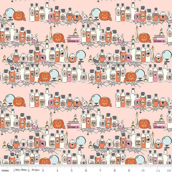 SALE Spooky Schoolhouse Potions Class C13201 Blush - Riley Blake Designs - Halloween Jars Bottles Pumpkins - Quilting Cotton Fabric